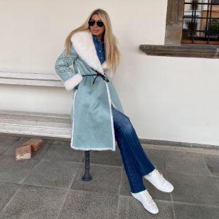 NEW FRACOMINA🤎🤎🤎 Nádherná SALVIA kožušinová bunda XS S M Denim košeľa XS S Jeansy 26