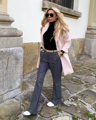 FRACOMINA🤎🤎🤎 Black elegantný rolák S M L Rose minimalisticky kabát XS M Elegantne nohavice XS S